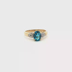 Load and play video in Gallery viewer, 9ct Gold Ring with Blue Topaz &amp; Diamonds