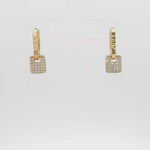 Load and play video in Gallery viewer, Yellow Gold Dangle Earrings with Square Brilliant Cut CZ
