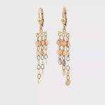 Load and play video in Gallery viewer, Tri-Color Disc Dangle Earrings in Yellow Gold