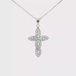 Load and play video in Gallery viewer, White Gold CZ Cross Charm Necklace