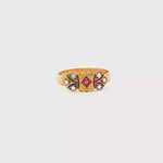 Load and play video in Gallery viewer, 15ct Gold Multistone Ring with Cabochon Ruby