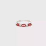 Load and play video in Gallery viewer, 9ct White Gold Ring with Three Brilliant-Cut Red Spinel Marquise Gemstones