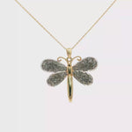 Load and play video in Gallery viewer, Yellow Gold Dragonfly Charm Pendant Necklace
