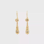 Load and play video in Gallery viewer, Yellow Gold Diamond Drop Earrings with Intricate Detailing