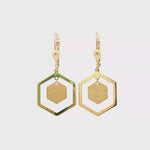 Load and play video in Gallery viewer, Yellow Gold Hexagon Dangle Earrings