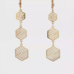 Load and play video in Gallery viewer, Geometric 14ct Yellow Gold Dangle Earrings