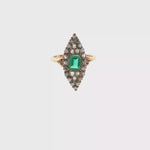 Load and play video in Gallery viewer, 18ct Gold Ring with Emerald &amp; Diamonds (Vintage)