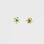 Load and play video in Gallery viewer, Yellow Gold Floral Stud Earrings with Round Emeralds