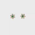 Load and play video in Gallery viewer, Floral Gold Stud Earrings with Round Emeralds