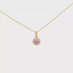 Load and play video in Gallery viewer, Yellow Gold Charm Necklace with Vivid Pink CZ