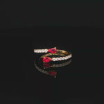 Load and play video in Gallery viewer, Yellow Gold Multistone Ring with Brilliant Cut Pear Shape Rubies