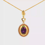 Load and play video in Gallery viewer, 14ct Yellow Gold Charm Necklace with Oval Amethyst Pendant