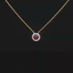 Load and play video in Gallery viewer, 18ct Yellow Gold Necklace with Brilliant Red Ruby &amp; Diamonds