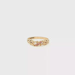 Load and play video in Gallery viewer, 9ct Vintage Yellow Gold Band Ring with Round Ruby Accents