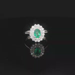 Load and play video in Gallery viewer, White Gold Cocktail Ring with Oval-Cut Emerald &amp; Diamonds
