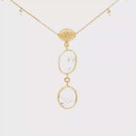 Load and play video in Gallery viewer, Yellow Gold Charm Necklace with Oval Quartz Cabochon Pendants