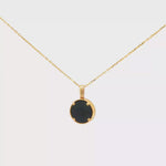 Load and play video in Gallery viewer, Yellow Gold Charm Necklace with Round Onyx Pendant