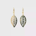 Load and play video in Gallery viewer, Delicate Leaf Design Yellow Gold Dangle Earrings