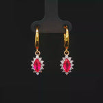 Load and play video in Gallery viewer, 18ct Gold Dangle Earrings with Round Ruby &amp; Diamonds