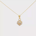 Load and play video in Gallery viewer, Geometric Openwork Cube Charm Necklace in Yellow &amp; White Gold