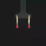 Load and play video in Gallery viewer, 14ct Yellow Gold Drop Earrings with Pear Shaped Ruby &amp; Diamond