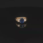 Load and play video in Gallery viewer, 14ct Yellow Gold Ring with Deep Blue Oval Sapphire &amp; Diamond