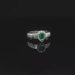 Load and play video in Gallery viewer, White Gold Cocktail Ring with Pear-Shaped Emerald &amp; Diamonds