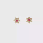 Load and play video in Gallery viewer, Gold Stud Earrings with Round Brilliant-Cut Ruby