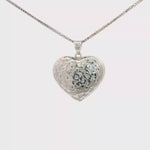 Load and play video in Gallery viewer, Floral Engraved Heart Charm Necklace in White Gold