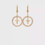 Load and play video in Gallery viewer, Tri-Gold Cross Dangle Earrings