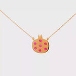 Load and play video in Gallery viewer, Rose Gold Pomegranate Charm Necklace with Round Ruby Cabochons
