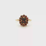 Load and play video in Gallery viewer, 9ct Yellow Gold Multi-Stone Ring with Oval Cabochon Garnet