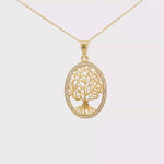Load and play video in Gallery viewer, Yellow Gold Tree of Life Charm Necklace with Round Brilliant CZ