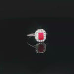 Load and play video in Gallery viewer, White Gold Cocktail Ring with Emerald Cut Ruby &amp; Diamonds