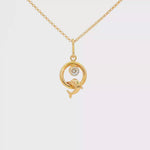 Load and play video in Gallery viewer, Yellow Gold Dolphin Charm Necklace with Round Brilliant CZ