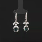 Load and play video in Gallery viewer, White Gold Dangle Earrings with Oval Green Sapphire &amp; Diamonds