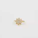 Load and play video in Gallery viewer, Floral Yellow Gold Ring with Round Diamond Cut Centerpiece