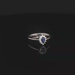 Load and play video in Gallery viewer, 14ct White Gold Ring with Deep Blue Pear Sapphire &amp; Diamond