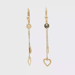 Load and play video in Gallery viewer, Delicate Yellow Gold Dangle Earrings with Heart and Circle Drops