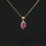 Load and play video in Gallery viewer, 18ct Yellow Gold Necklace with Marquise Cut Ruby &amp; Diamonds