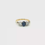 Load and play video in Gallery viewer, Oval Sapphire &amp; Round Diamond Ring in 18ct Gold / platinum Top