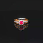 Load and play video in Gallery viewer, 18ct Rose &amp; White Gold Ring with Round Cut Ruby &amp; Diamonds

