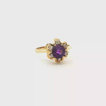 Load and play video in Gallery viewer, 14ct Yellow Gold Ring with Round Amethyst &amp; Diamond
