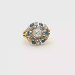Load and play video in Gallery viewer, 14ct Gold Cocktail Ring with Diamond and Royal Blue Sapphires