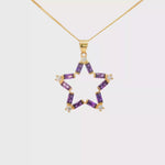 Load and play video in Gallery viewer, Yellow Gold Star Charm Necklace with Purple CZ Gemstone