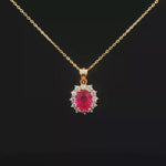 Load and play video in Gallery viewer, 18ct Yellow Gold Chain Necklace with Oval Ruby &amp; Diamond