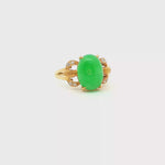 Load and play video in Gallery viewer, 18ct Gold Ring with Green Jade Cabochon &amp; Diamonds
