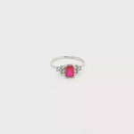 Load and play video in Gallery viewer, White Gold Multi Stone Ring with Emerald Cut Ruby Gemstone