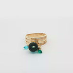 Load and play video in Gallery viewer, 14K Yellow Gold Multi-Row Cocktail Ring with Gemstone Charms