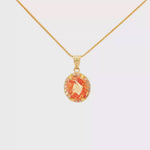 Load and play video in Gallery viewer, Yellow Gold Charm Necklace with Oval-Cut Pink Quartz